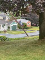 A pole is knocked loose on North Eighth Street in Lehighton. NICOLE HAUSMAN-WARNER CONTRIBUTED PHOTO