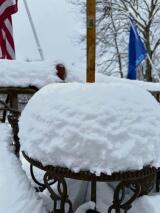 Scott Drake measured 10 inches of snow on his bistro table in Effort.