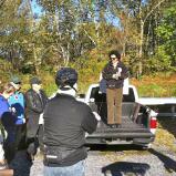 2012: Elissa Garafalo, president of the Delaware &amp; Lehigh National Corridor, talks to the riders about the development of the D&amp;L Trail.