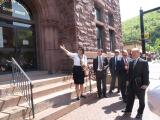 2013: Garofalo stands on the steps of the Carbon County Courthouse as she leads a tour of the Senate Urban Affairs and Housing Committee in Jim Thorpe.