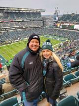 Susan Myers, formerly of Palmerton, and Greg Stoudt of Allentown celebrate the win from the stadium where they saw the Eagles beat the 49ers.