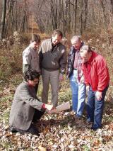 2001: Garofalo, Dave Horvath of the Carbon County Parks and Recreation Department, and John Drury, Levio Grosso and Bob Gomley of the Switchback Gravity Railroad Foundation agree on a location for a wayside sign to be placed at the base of Mount Jefferson.