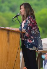 Weatherly High School guidance counselor Sarah Minnick announces the names of the graduates during the graduation ceremony.